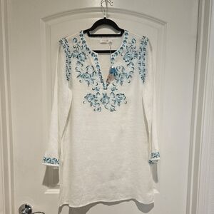 Johnny Was Marie Tunic with Blue Embroidery # 435-1